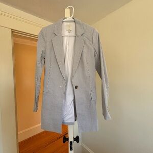 Blue and white seersucker blazer